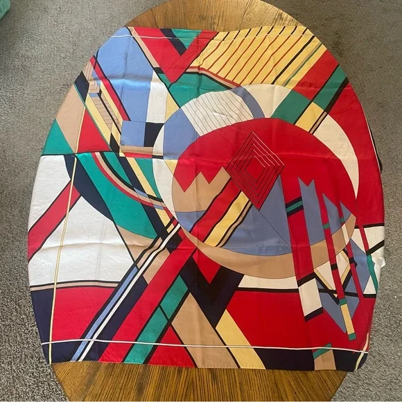 Ginnie Johansen Vintage 80’s Multicolor Geometric Silk Scarf - Designer Style - Picture 4 of 4